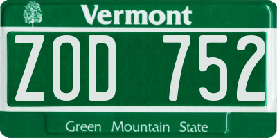 VT license plate ZOD752