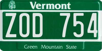 VT license plate ZOD754