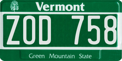 VT license plate ZOD758