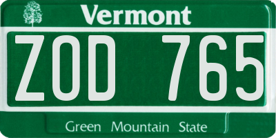 VT license plate ZOD765