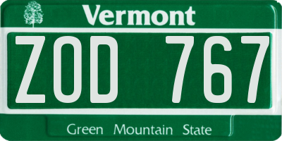VT license plate ZOD767