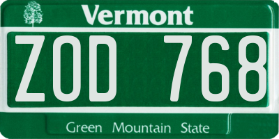 VT license plate ZOD768