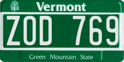 VT license plate ZOD769