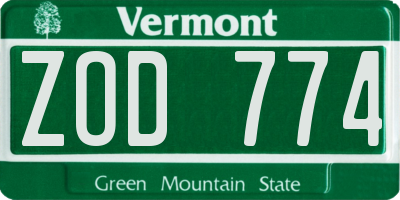 VT license plate ZOD774