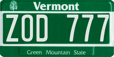 VT license plate ZOD777