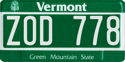 VT license plate ZOD778