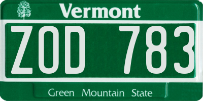 VT license plate ZOD783