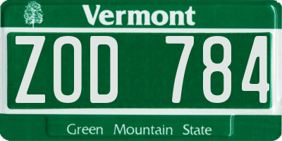 VT license plate ZOD784