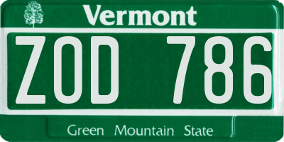 VT license plate ZOD786