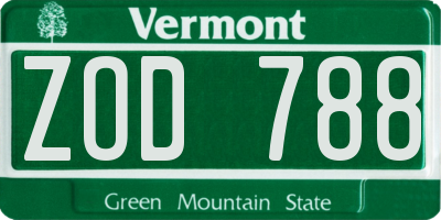 VT license plate ZOD788