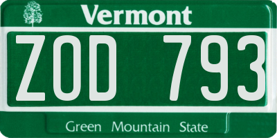 VT license plate ZOD793