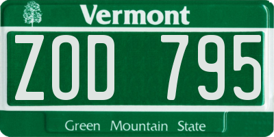 VT license plate ZOD795