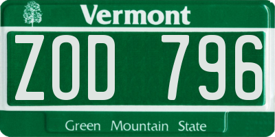 VT license plate ZOD796
