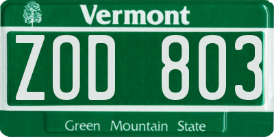 VT license plate ZOD803