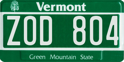 VT license plate ZOD804