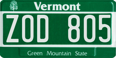 VT license plate ZOD805