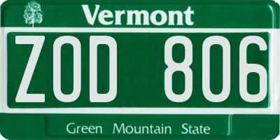 VT license plate ZOD806