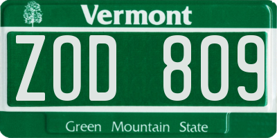 VT license plate ZOD809