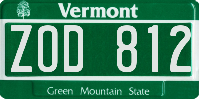 VT license plate ZOD812