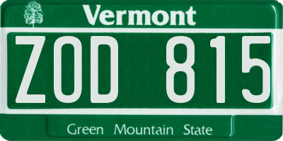 VT license plate ZOD815
