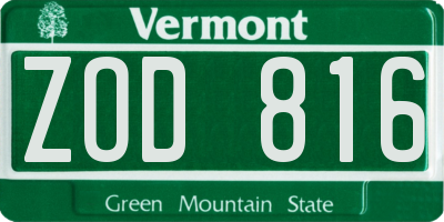 VT license plate ZOD816