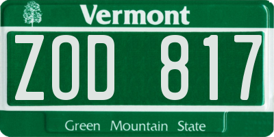 VT license plate ZOD817