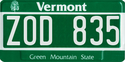 VT license plate ZOD835