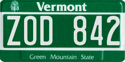 VT license plate ZOD842