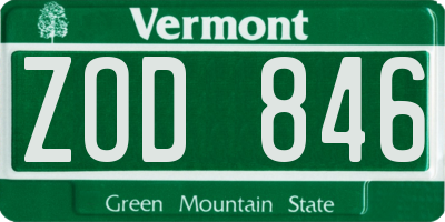 VT license plate ZOD846
