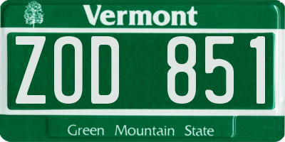 VT license plate ZOD851
