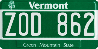 VT license plate ZOD862