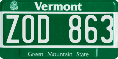 VT license plate ZOD863