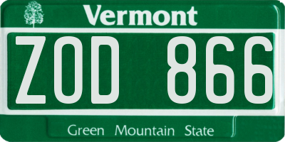 VT license plate ZOD866