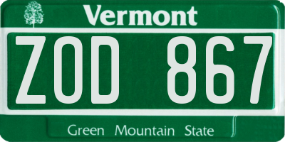 VT license plate ZOD867