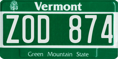 VT license plate ZOD874