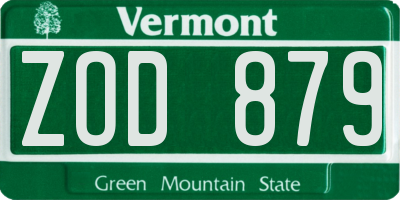 VT license plate ZOD879