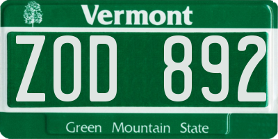 VT license plate ZOD892