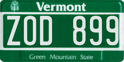 VT license plate ZOD899