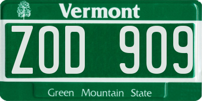 VT license plate ZOD909