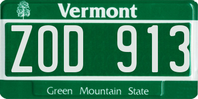 VT license plate ZOD913
