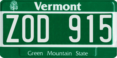 VT license plate ZOD915