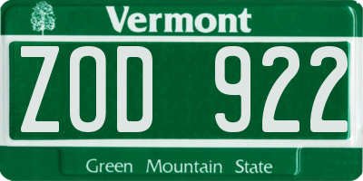 VT license plate ZOD922