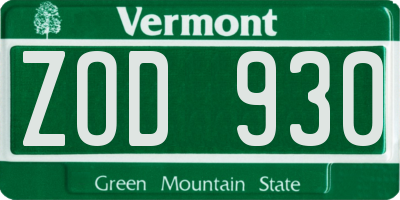 VT license plate ZOD930