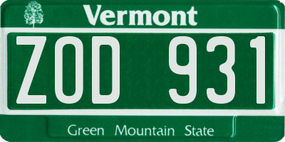 VT license plate ZOD931