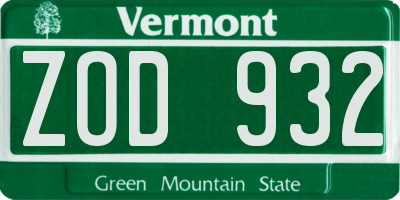 VT license plate ZOD932