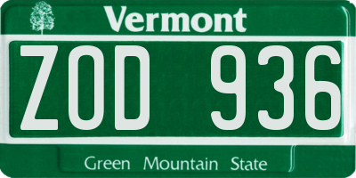 VT license plate ZOD936
