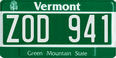 VT license plate ZOD941
