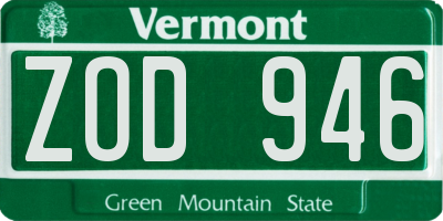 VT license plate ZOD946