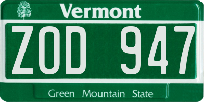 VT license plate ZOD947