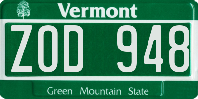VT license plate ZOD948